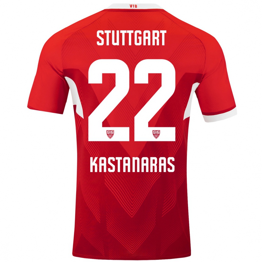 Kids Football Thomas Kastanaras #22 Red White Away Jersey 2024/25 T-Shirt