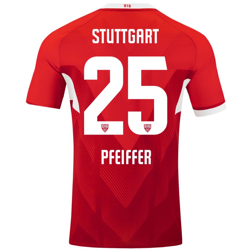 Kids Football Luca Pfeiffer #25 Red White Away Jersey 2024/25 T-Shirt