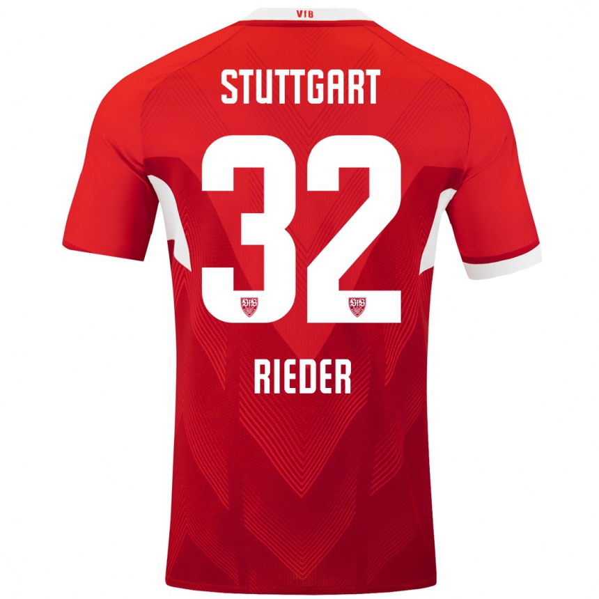 Kids Football Fabian Rieder #32 Red White Away Jersey 2024/25 T-Shirt