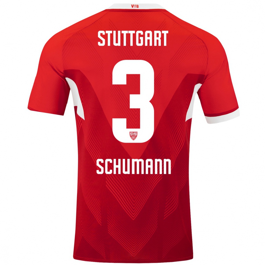 Kids Football Frederik Schumann #3 Red White Away Jersey 2024/25 T-Shirt