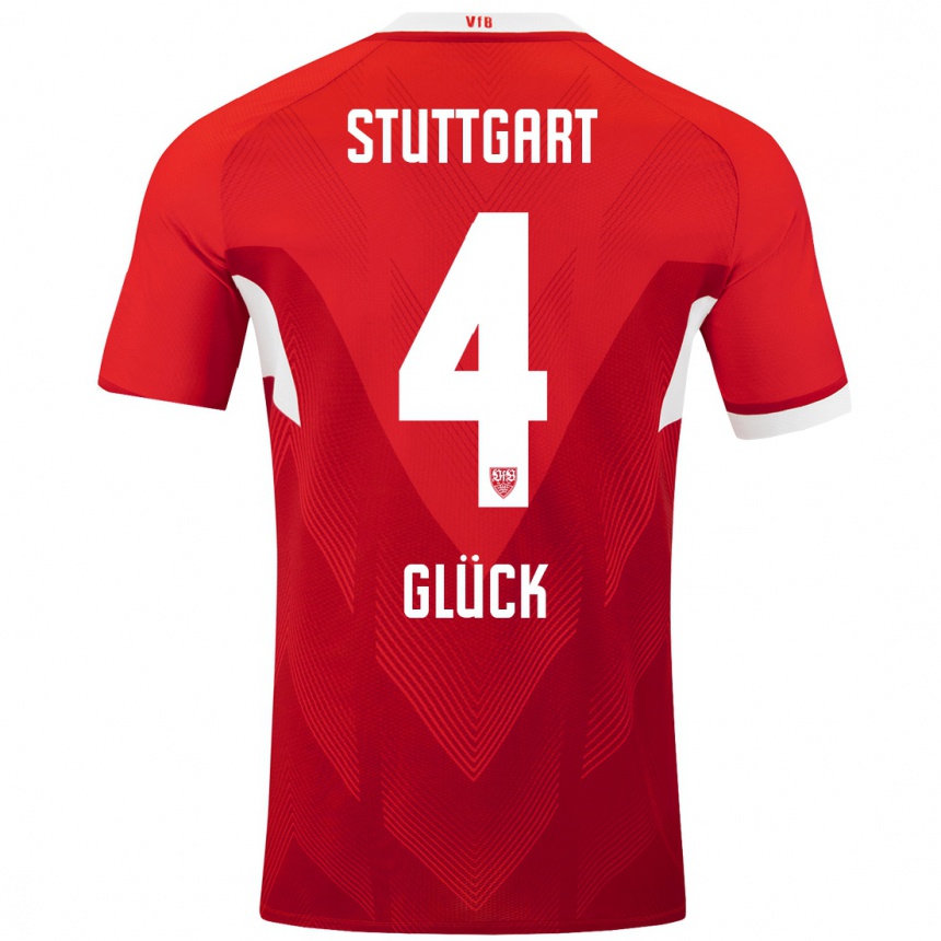 Kids Football Michael Glück #4 Red White Away Jersey 2024/25 T-Shirt