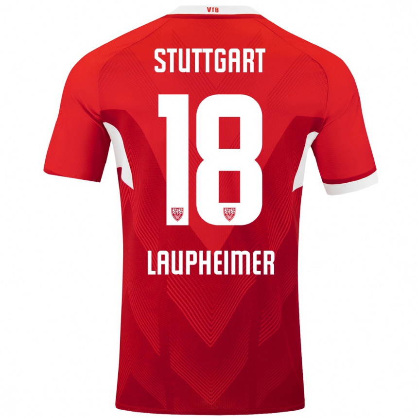 Kids Football Lukas Laupheimer #18 Red White Away Jersey 2024/25 T-Shirt