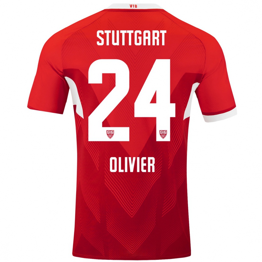 Kids Football Christopher Olivier #24 Red White Away Jersey 2024/25 T-Shirt