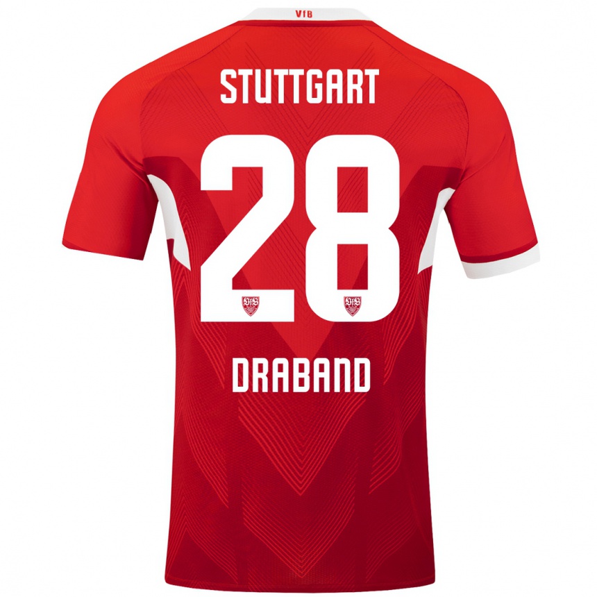 Kids Football Dominik Draband #28 Red White Away Jersey 2024/25 T-Shirt