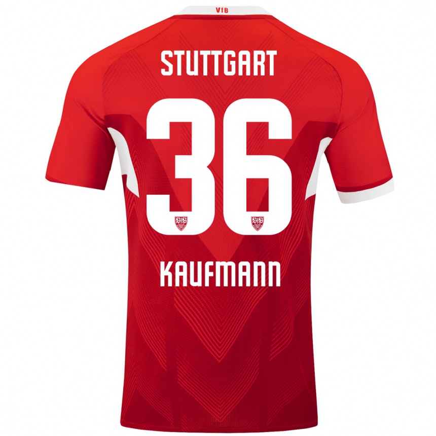 Kids Football Tino Kaufmann #36 Red White Away Jersey 2024/25 T-Shirt