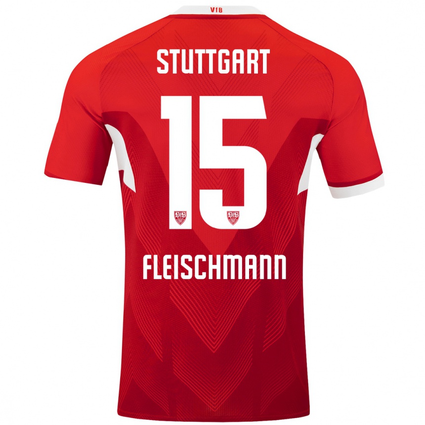 Kids Football Svea Fleischmann #15 Red White Away Jersey 2024/25 T-Shirt