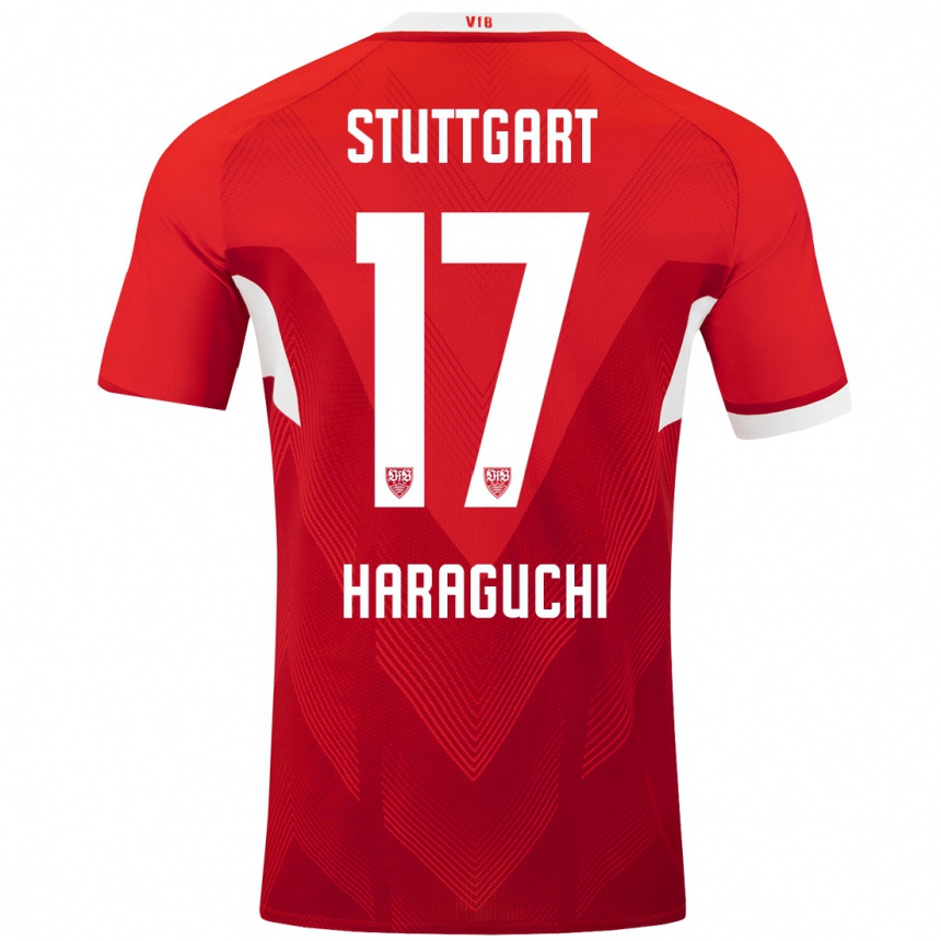 Kids Football Genki Haraguchi #17 Red White Away Jersey 2024/25 T-Shirt