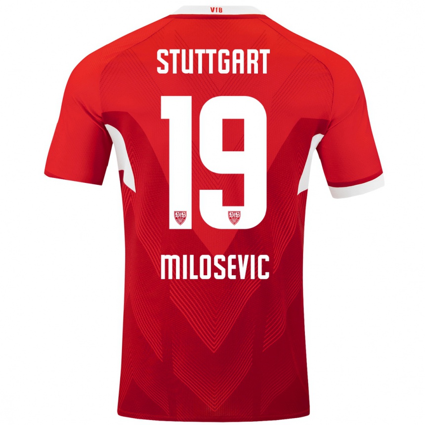 Kids Football Jovan Milosevic #19 Red White Away Jersey 2024/25 T-Shirt