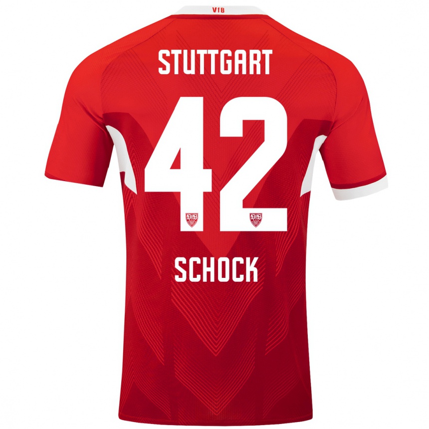 Kids Football Florian Schock #42 Red White Away Jersey 2024/25 T-Shirt