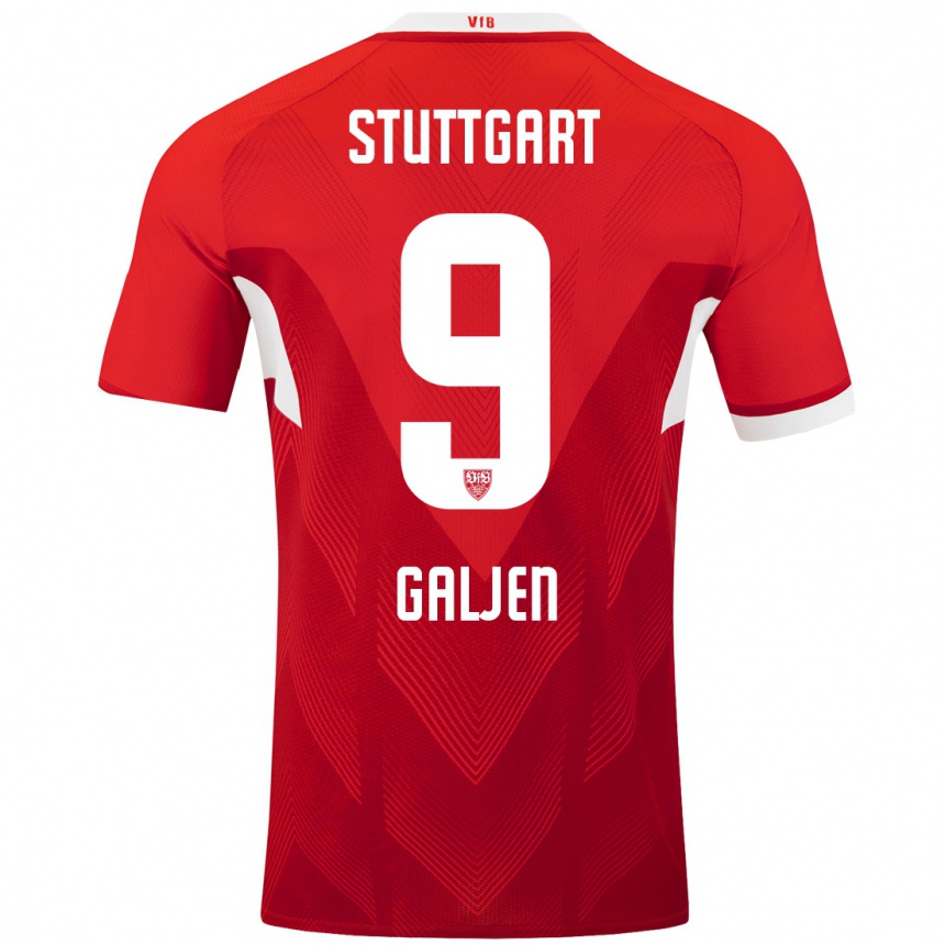 Kids Football Dejan Galjen #9 Red White Away Jersey 2024/25 T-Shirt