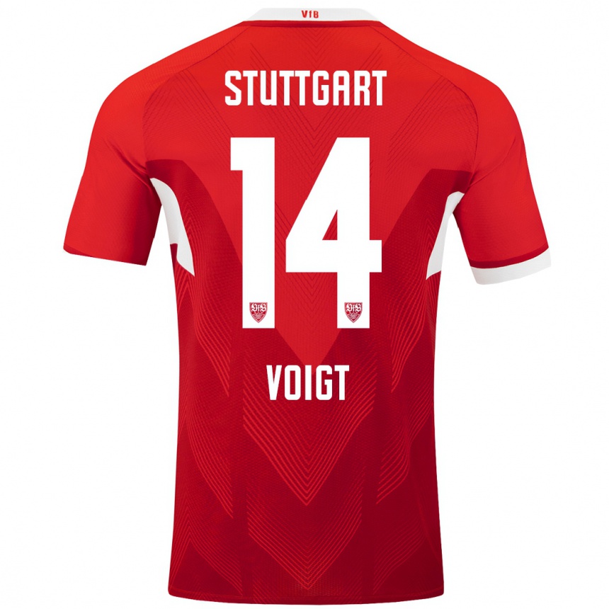 Kids Football Max Voigt #14 Red White Away Jersey 2024/25 T-Shirt