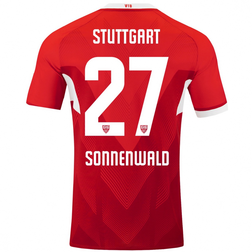 Kids Football Lukas Sonnenwald #27 Red White Away Jersey 2024/25 T-Shirt