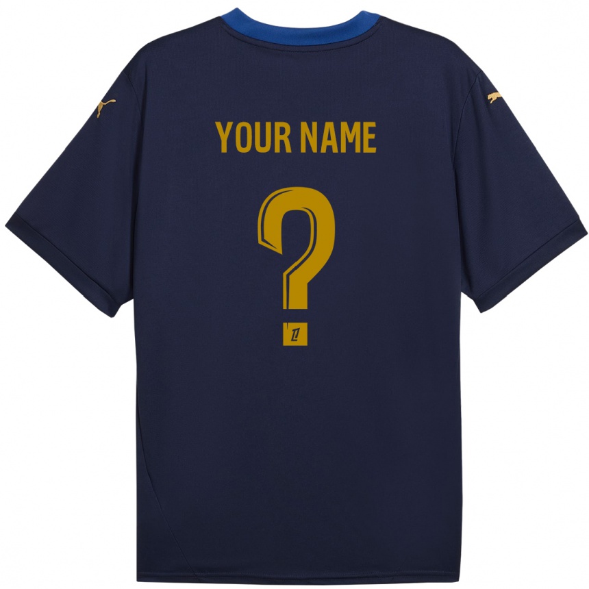 Kids Football Your Name #0 Navy Gold Away Jersey 2024/25 T-Shirt