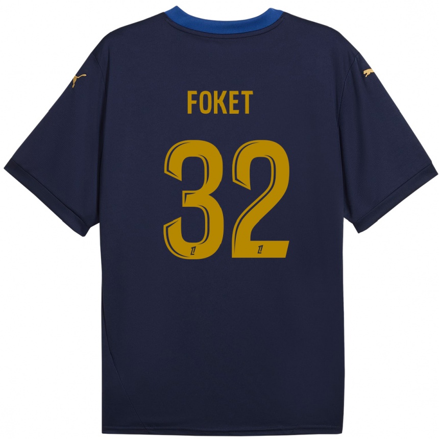 Kids Football Thomas Foket #32 Navy Gold Away Jersey 2024/25 T-Shirt