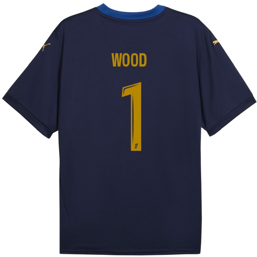 Kids Football Mackenzie Wood #1 Navy Gold Away Jersey 2024/25 T-Shirt