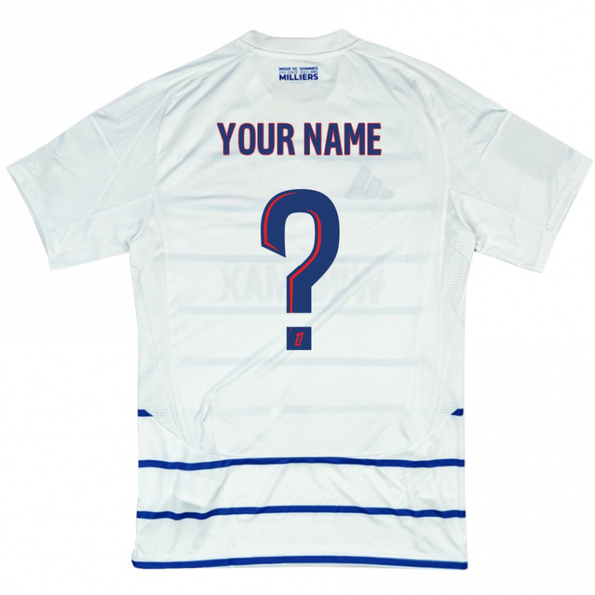 Kids Football Your Name #0 White Blue Away Jersey 2024/25 T-Shirt