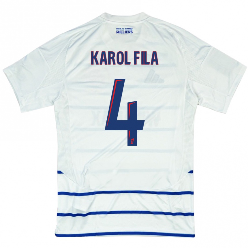 Kids Football Karol Fila #4 White Blue Away Jersey 2024/25 T-Shirt