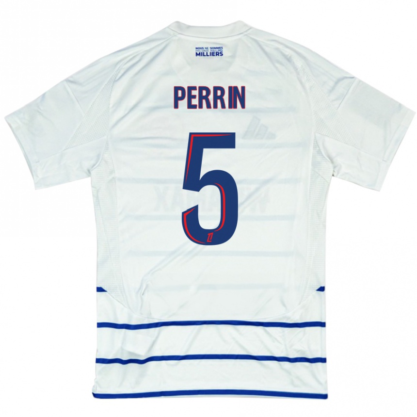 Kids Football Lucas Perrin #5 White Blue Away Jersey 2024/25 T-Shirt