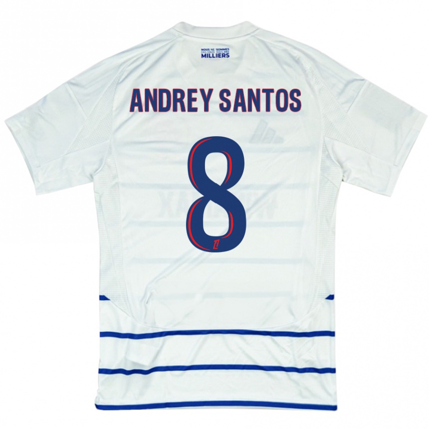 Kids Football Andrey Santos #8 White Blue Away Jersey 2024/25 T-Shirt