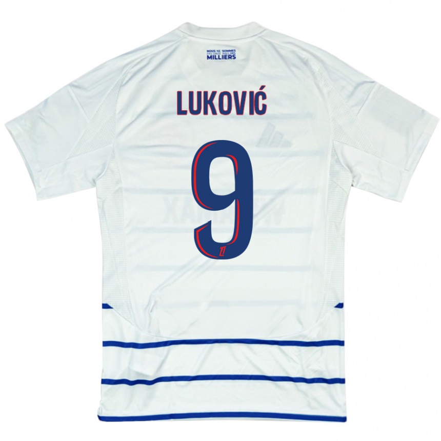 Kids Football Milos Lukovic #9 White Blue Away Jersey 2024/25 T-Shirt