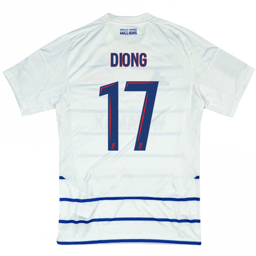 Kids Football Pape Diong #17 White Blue Away Jersey 2024/25 T-Shirt