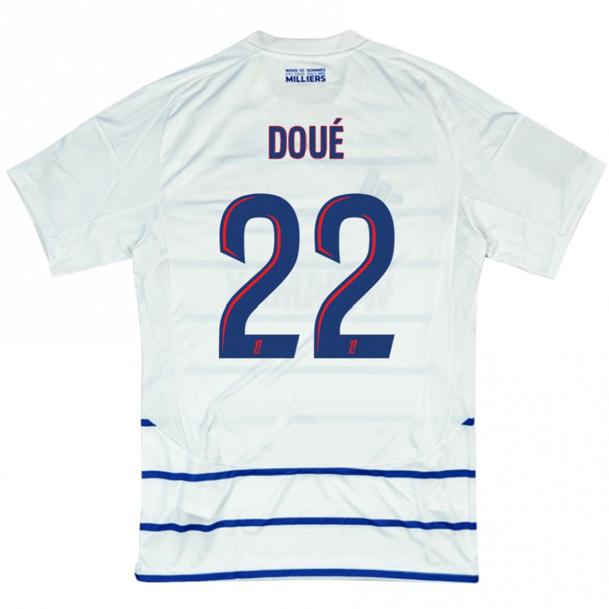 Kids Football Guéla Doué #22 White Blue Away Jersey 2024/25 T-Shirt