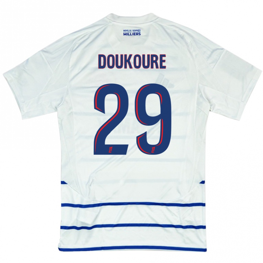 Kids Football Ismaël Doukouré #29 White Blue Away Jersey 2024/25 T-Shirt