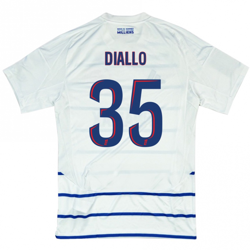 Kids Football Tidiane Diallo #35 White Blue Away Jersey 2024/25 T-Shirt