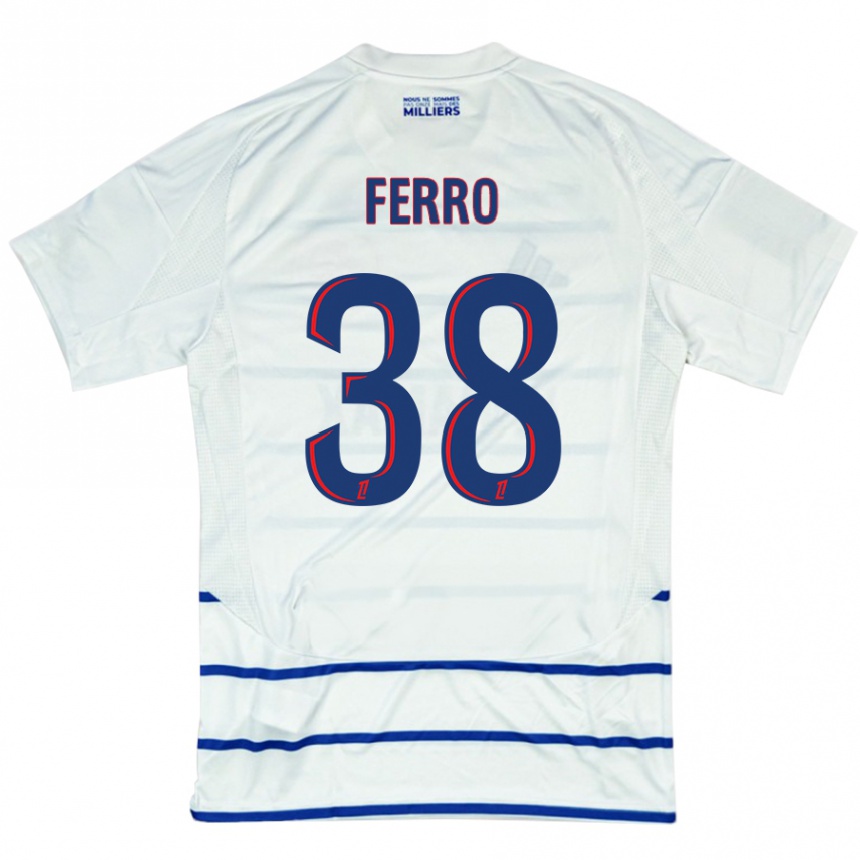 Kids Football Nolan Ferro #38 White Blue Away Jersey 2024/25 T-Shirt