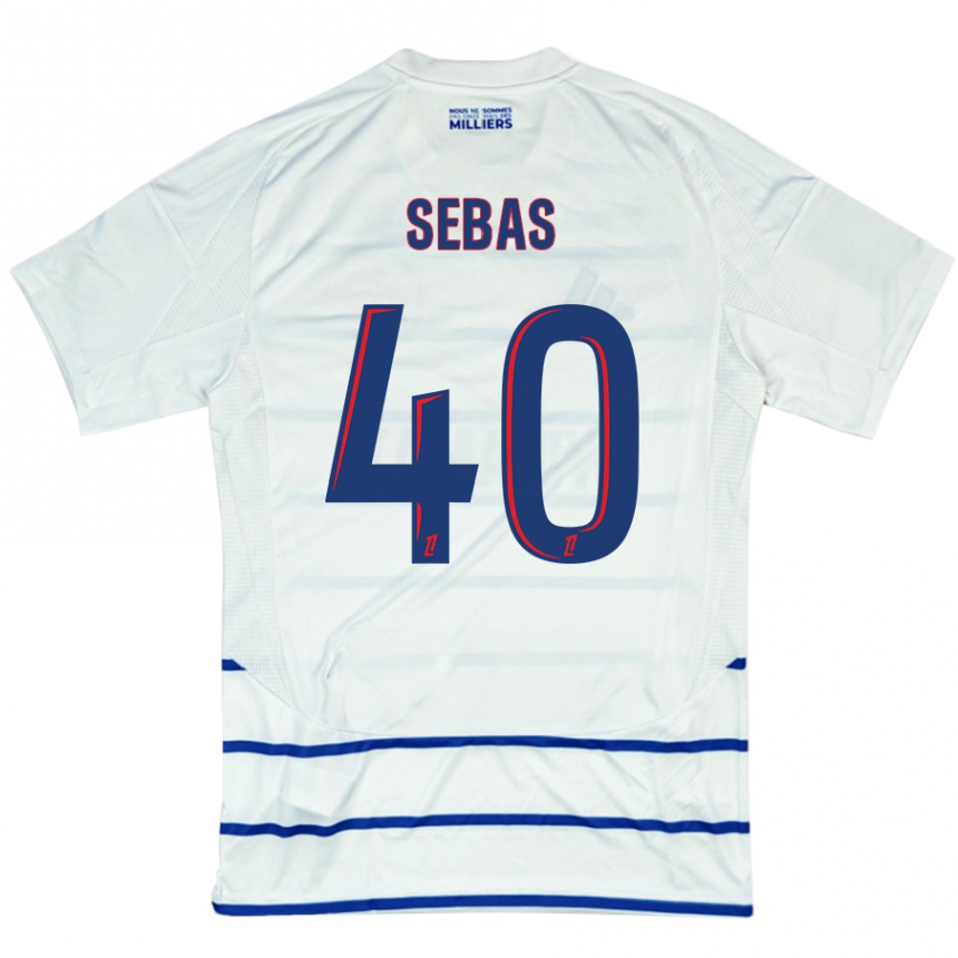 Kids Football Jérémy Sebas #40 White Blue Away Jersey 2024/25 T-Shirt