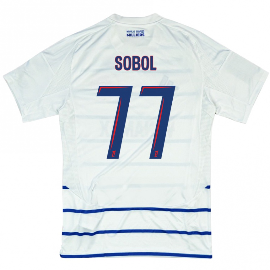 Kids Football Eduard Sobol #77 White Blue Away Jersey 2024/25 T-Shirt