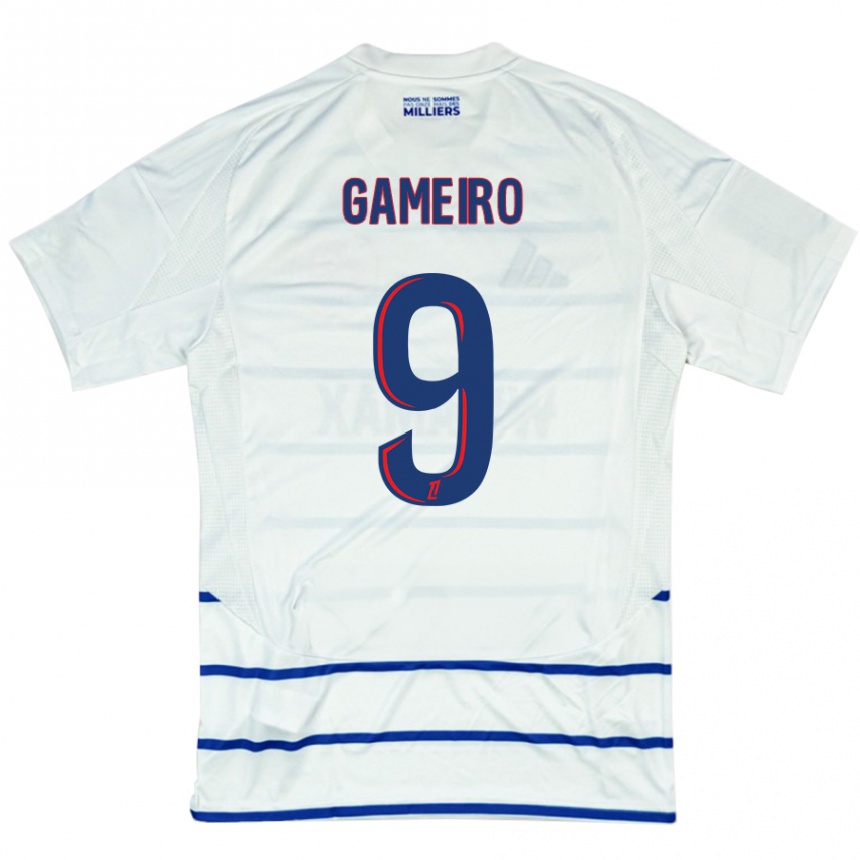 Kids Football Kévin Gameiro #9 White Blue Away Jersey 2024/25 T-Shirt