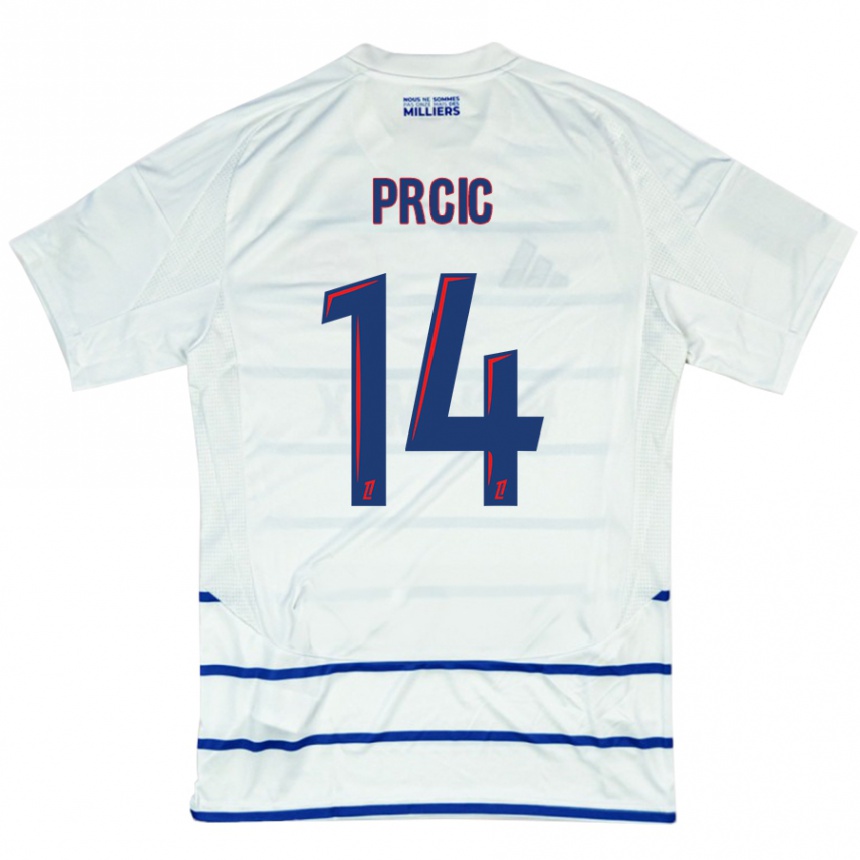 Kids Football Sanjin Prcic #14 White Blue Away Jersey 2024/25 T-Shirt