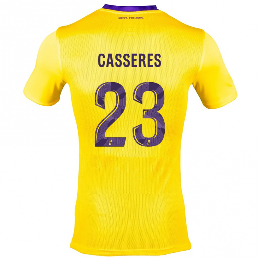 Kids Football Cristian Cásseres Jr. #23 Yellow Purple Away Jersey 2024/25 T-Shirt