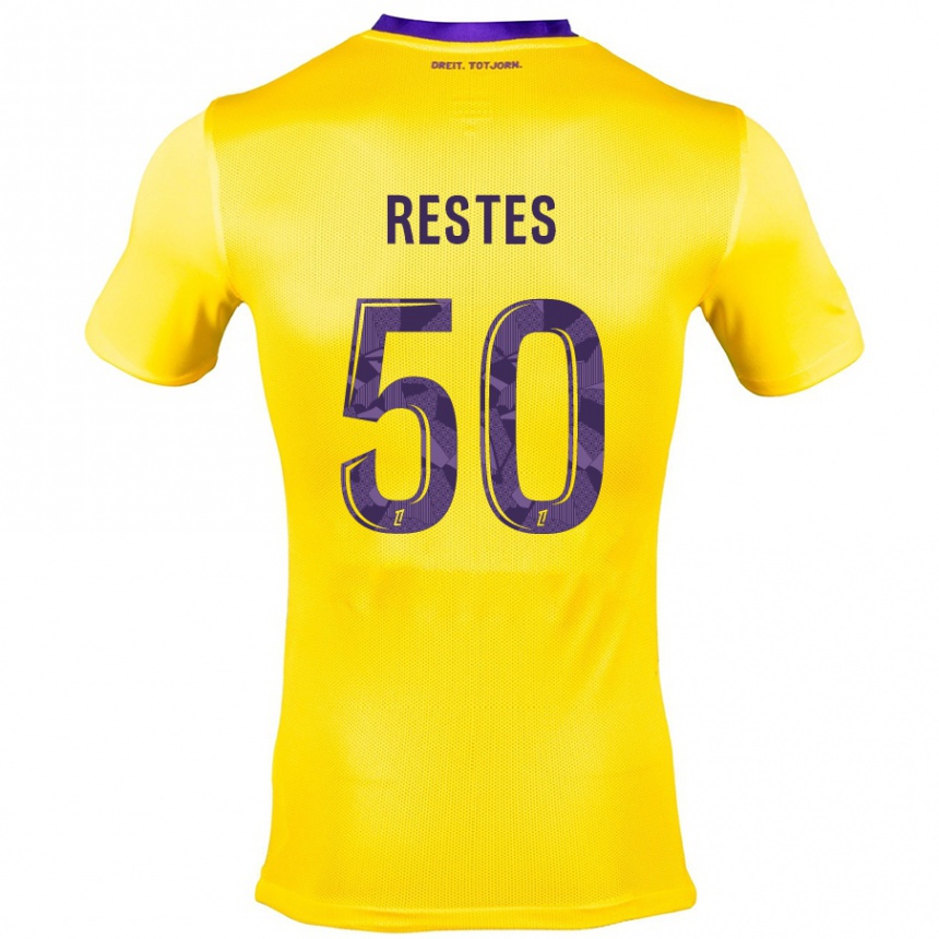 Kids Football Guillaume Restes #50 Yellow Purple Away Jersey 2024/25 T-Shirt