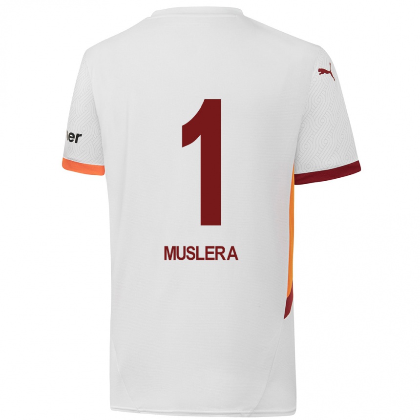 Kids Football Fernando Muslera #1 White Yellow Red Away Jersey 2024/25 T-Shirt