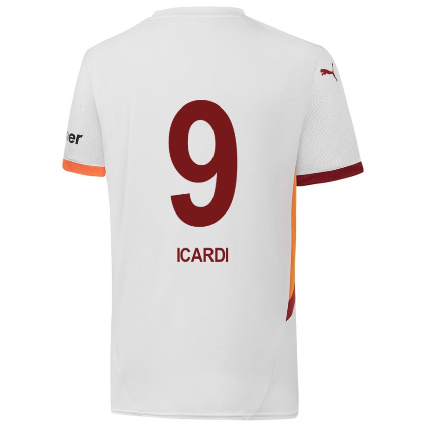 Kids Football Mauro Icardi #9 White Yellow Red Away Jersey 2024/25 T-Shirt