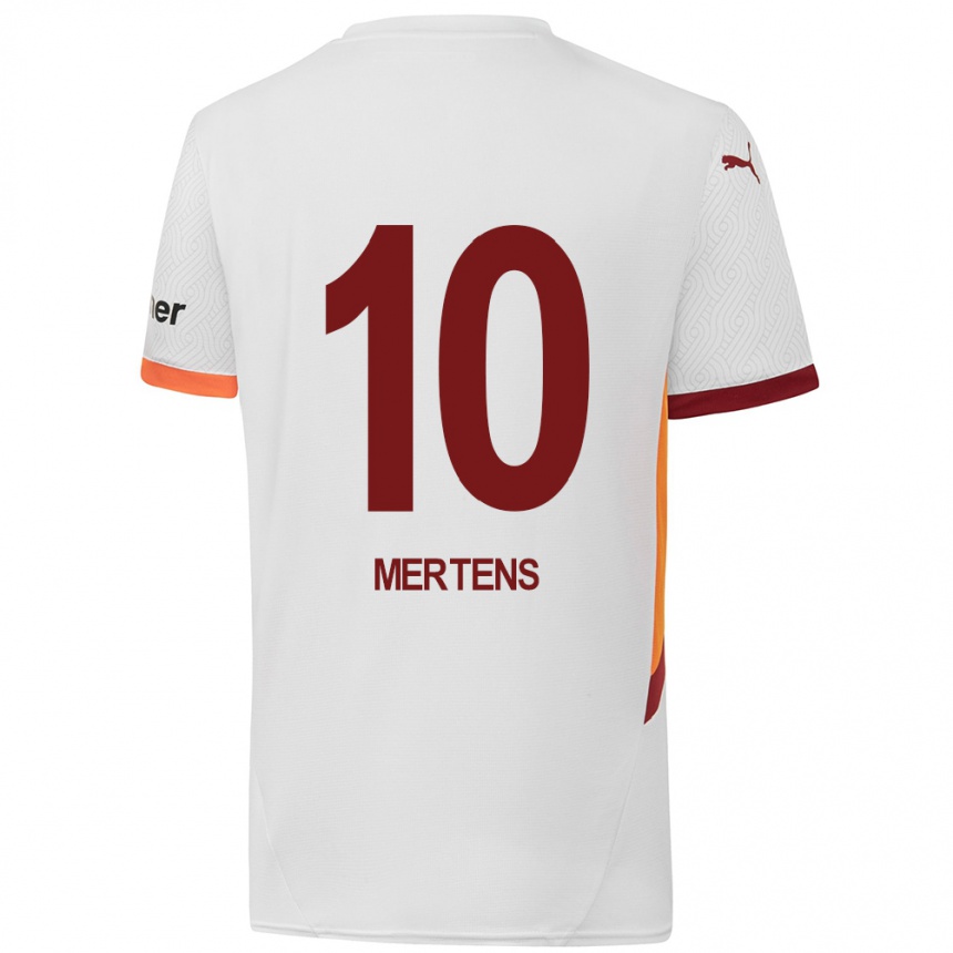 Kids Football Dries Mertens #10 White Yellow Red Away Jersey 2024/25 T-Shirt