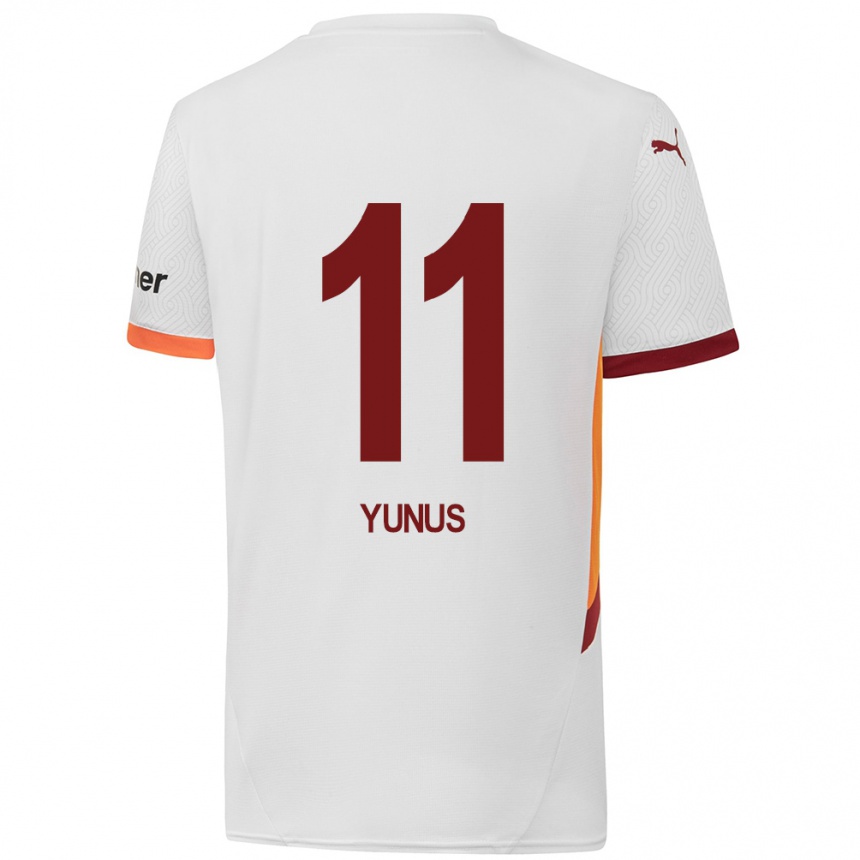 Kids Football Yunus Akgün #11 White Yellow Red Away Jersey 2024/25 T-Shirt