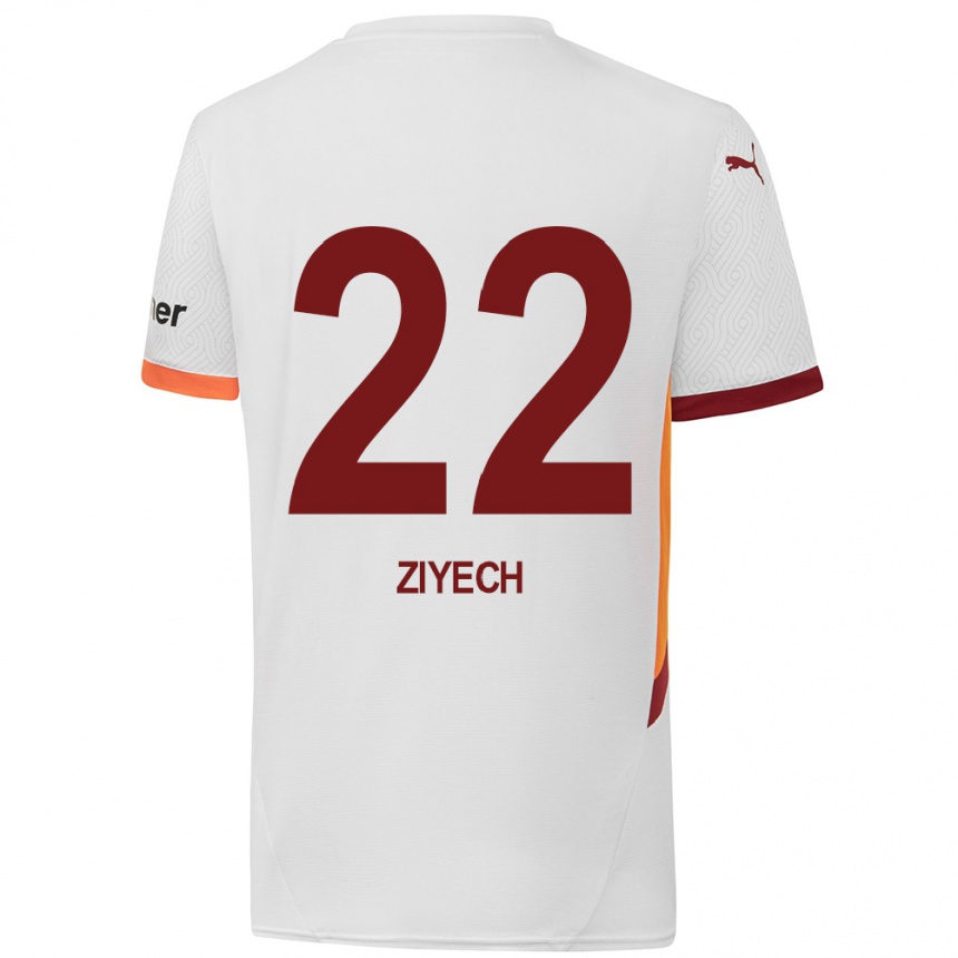 Kids Football Hakim Ziyech #22 White Yellow Red Away Jersey 2024/25 T-Shirt