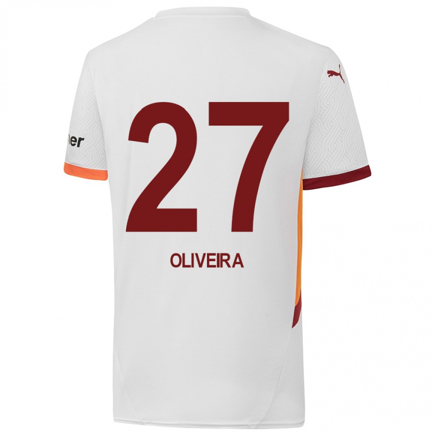 Kids Football Sérgio Oliveira #27 White Yellow Red Away Jersey 2024/25 T-Shirt