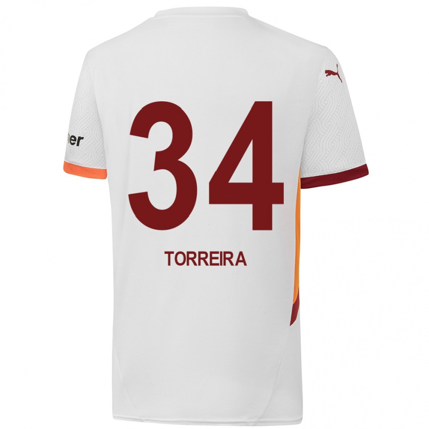 Kids Football Lucas Torreira #34 White Yellow Red Away Jersey 2024/25 T-Shirt