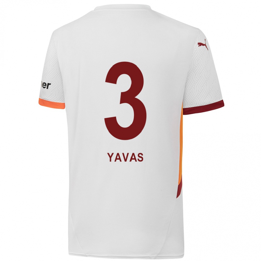 Kids Football Arda Yavas #3 White Yellow Red Away Jersey 2024/25 T-Shirt