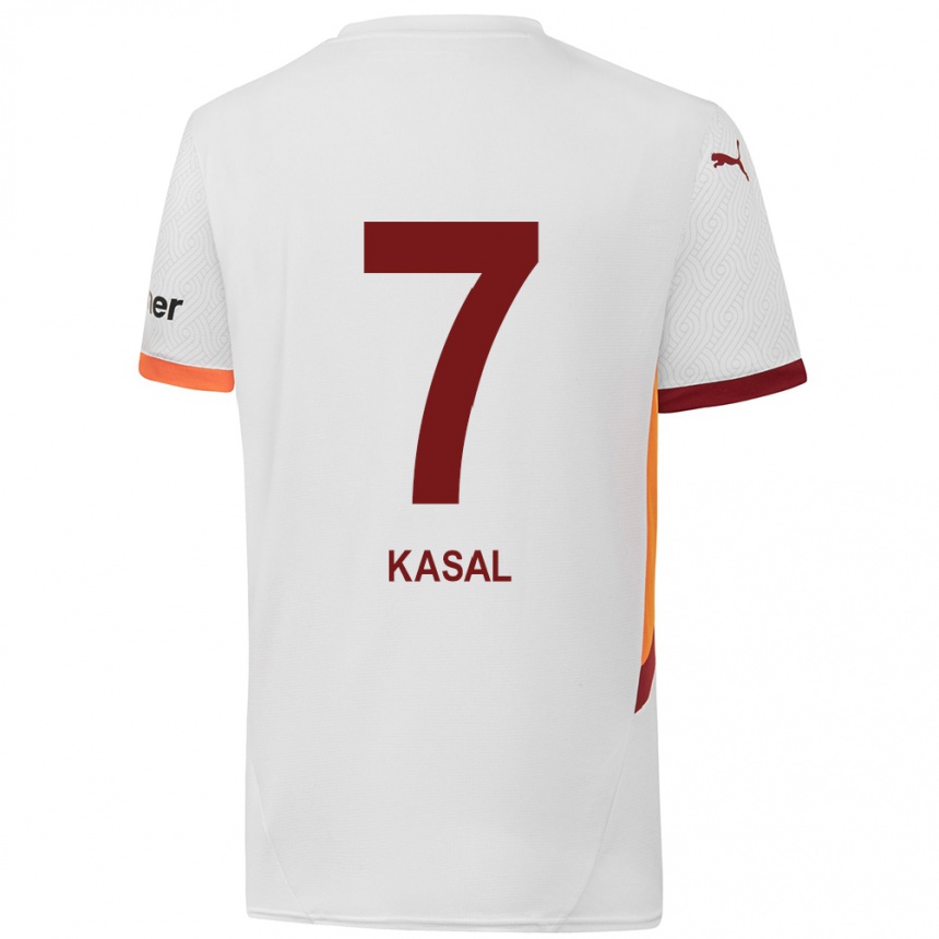 Kids Football Yasin Kasal #7 White Yellow Red Away Jersey 2024/25 T-Shirt