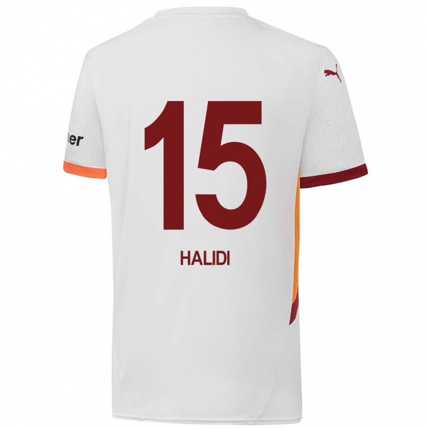 Kids Football Isa Halidi #15 White Yellow Red Away Jersey 2024/25 T-Shirt