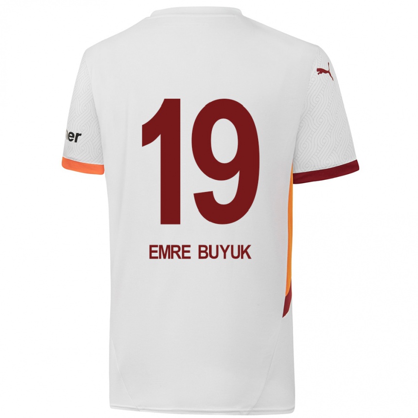 Kids Football Enes Emre Büyük #19 White Yellow Red Away Jersey 2024/25 T-Shirt