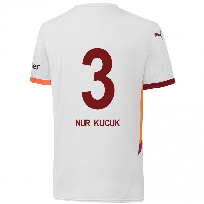 Kids Football Rabia Nur Küçük #3 White Yellow Red Away Jersey 2024/25 T-Shirt