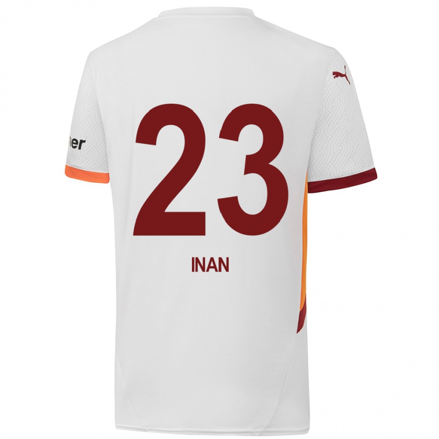 Kids Football Müge İnan #23 White Yellow Red Away Jersey 2024/25 T-Shirt