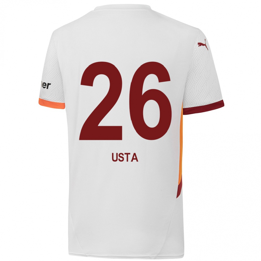 Kids Football Alanur Usta #26 White Yellow Red Away Jersey 2024/25 T-Shirt