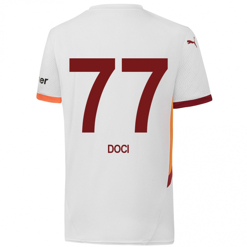 Kids Football Megi Doci #77 White Yellow Red Away Jersey 2024/25 T-Shirt